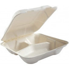 8" 3 COMPARTMENT HINGED CLAMSHELL(NATURAL)150