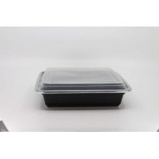 24 oz plastic cont. rectangle combo BLACK microwaveable (150)