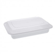 28 oz plastic cont. rectangle combo white microwaveable (150)