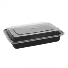 28 oz plastic cont. rectangle combo BLACK microwaveable (150)