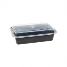 32 oz plastic cont. rectangle combo BLACK microwaveable (150)