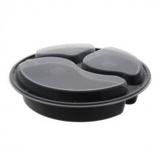 3 compartment plastic cont. round combo BLACK microwaveable (150)