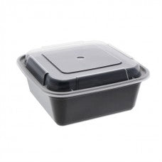 36 oz plastic cont. square combo BLACK microwaveable (150)