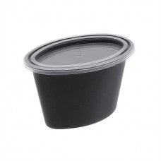 4 oz oval blk poriton cup with lid (500)