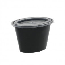 6 oz oval black portion cup with lid (500)