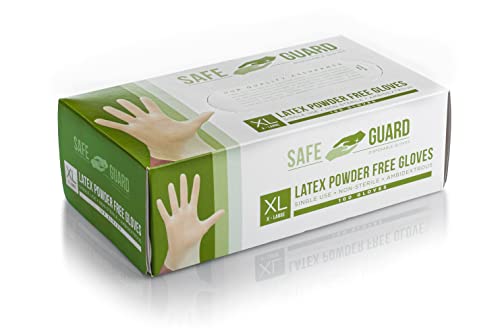 SAFEGUARD Latex Powder Free Gloves, X-Large, 100 Count (Pack of 1) White