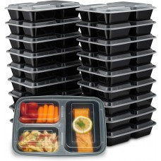 9698B 9X7 RECTANGLE 3 COMPARTMENT WITH BLACK BASE AND CLEAR LID (150)